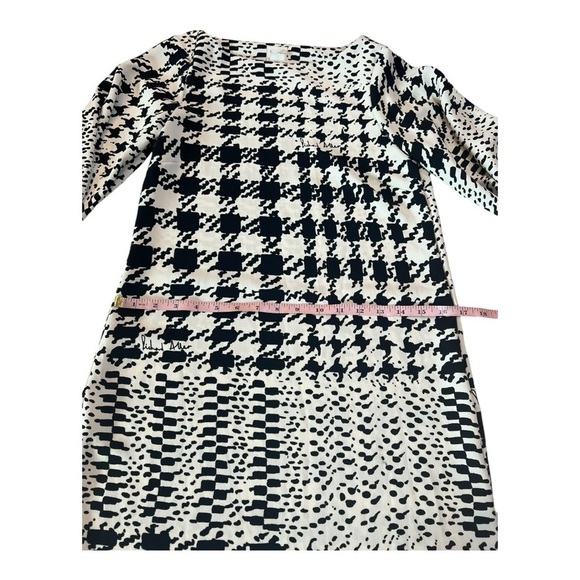 Richard Allen x H&M Boat Neck Black White Houndstooth Long Sleeve Shift Dress -2 - Picture 11 of 15